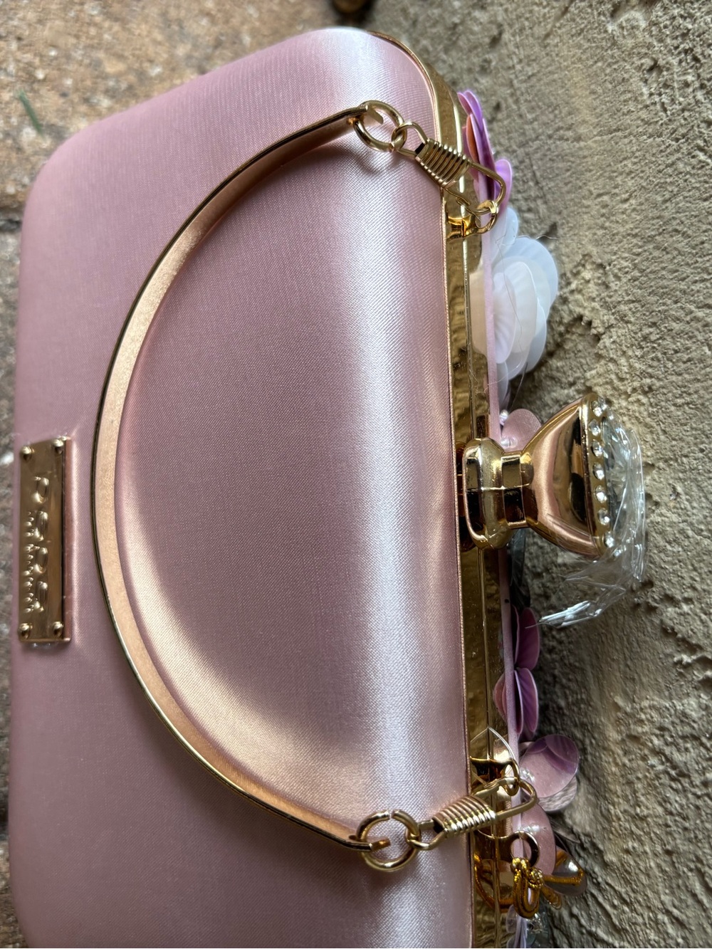 Bebe Embellished Floral Clutch in Blush, Pink and White - Picture 5 of 8